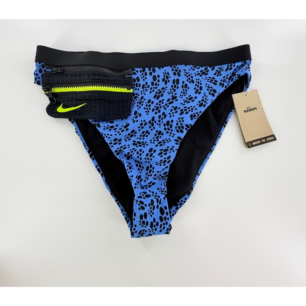 Nike Womens Party Dots High Waist Bikini Bottoms Blue Black Polka Dot Size M NEW